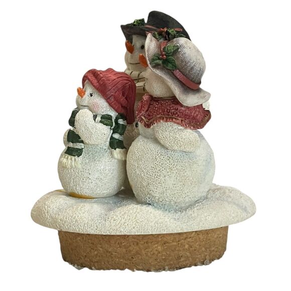 Home Interiors Snowman Family Candle Topper‎ Jar Shade Ceramic Christmas Retired - Picture 2 of 7
